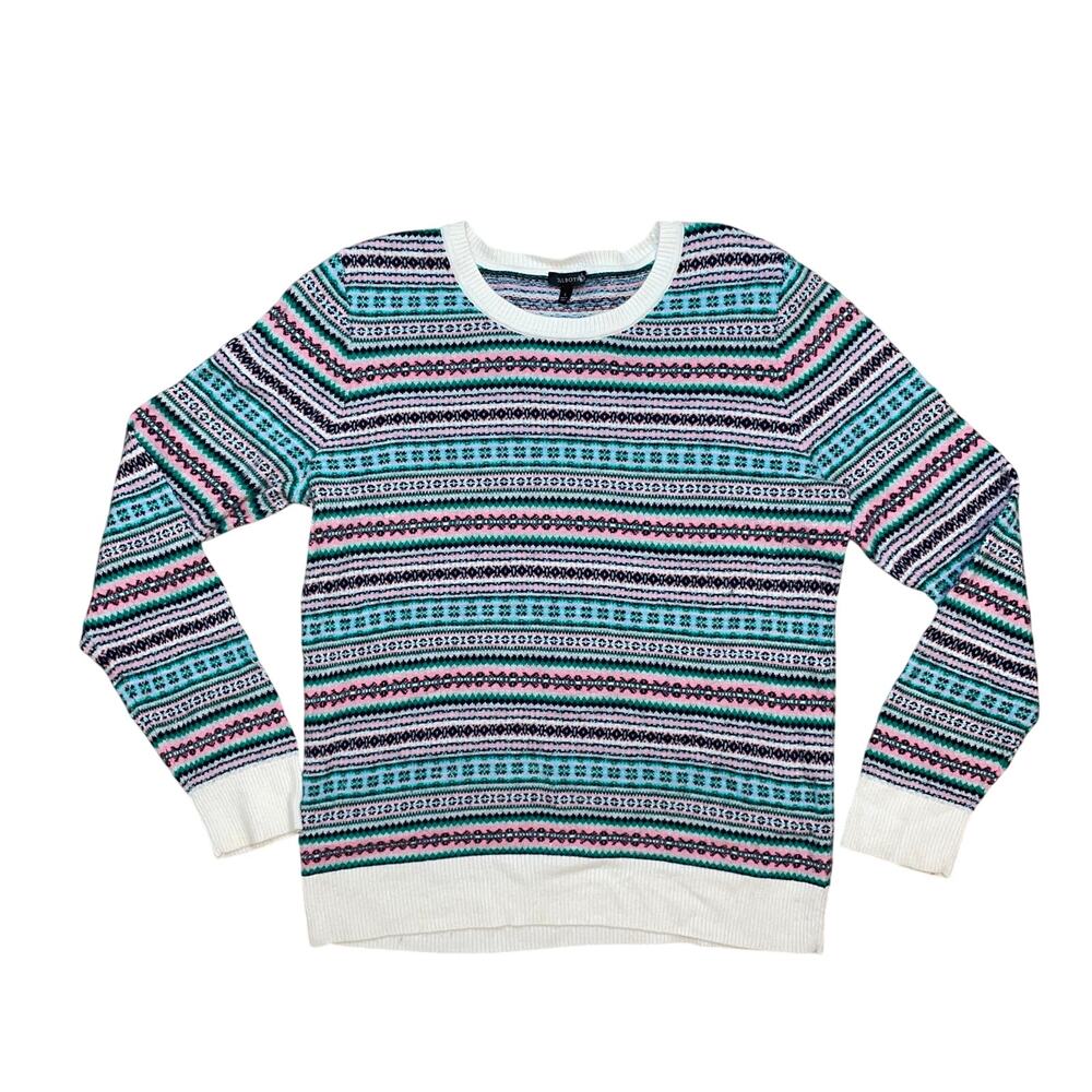 Talbots Petite Large LP Colorful Striped Fair Isle Lambswool Blend Knit Sweater